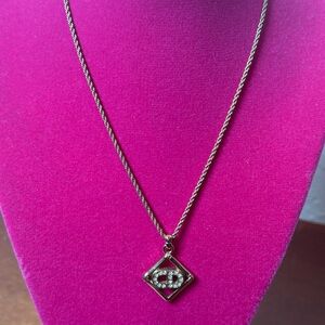 Christian Dior logo rhinestone necklace